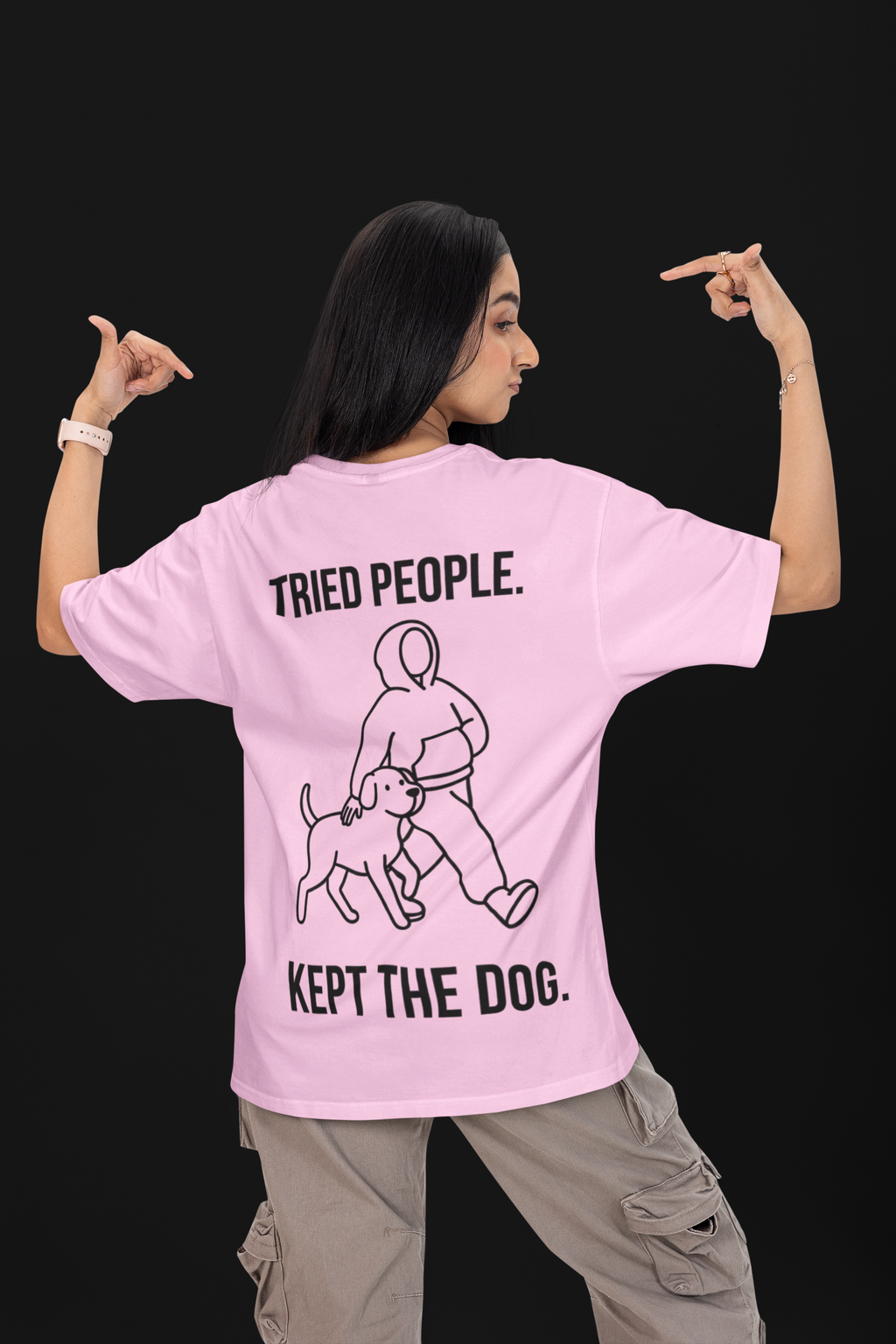 Tried People. Kept The Dog. Unisex Oversized Tee