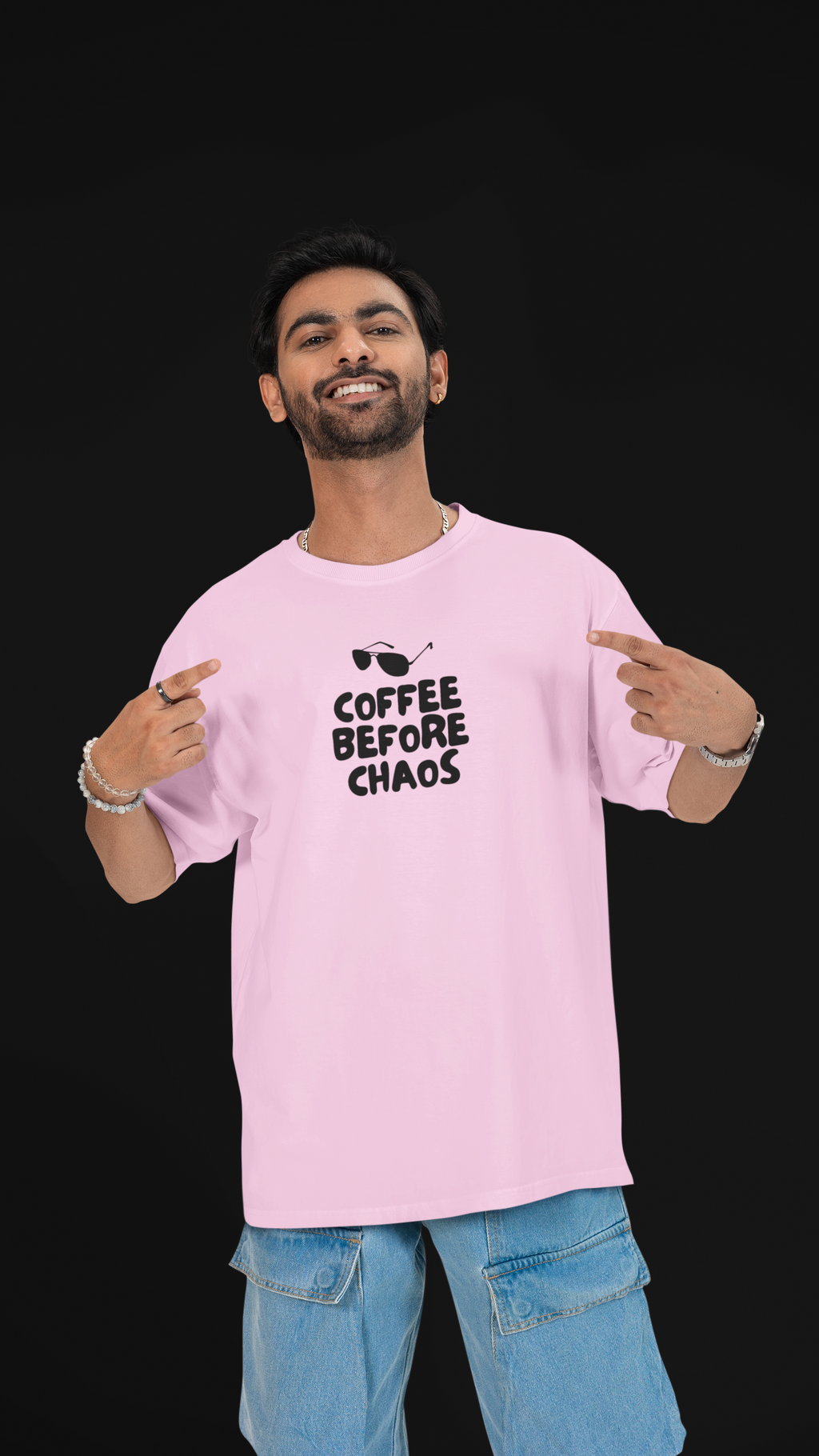 Coffee Before Chaos Unisex Oversized Tee