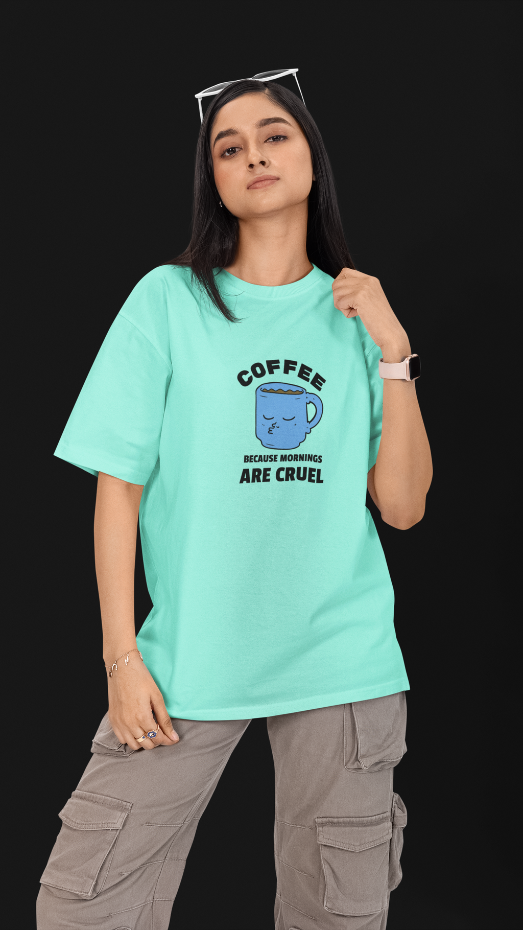 Coffee Because Mornings Are Cruel Unisex Oversized Tee