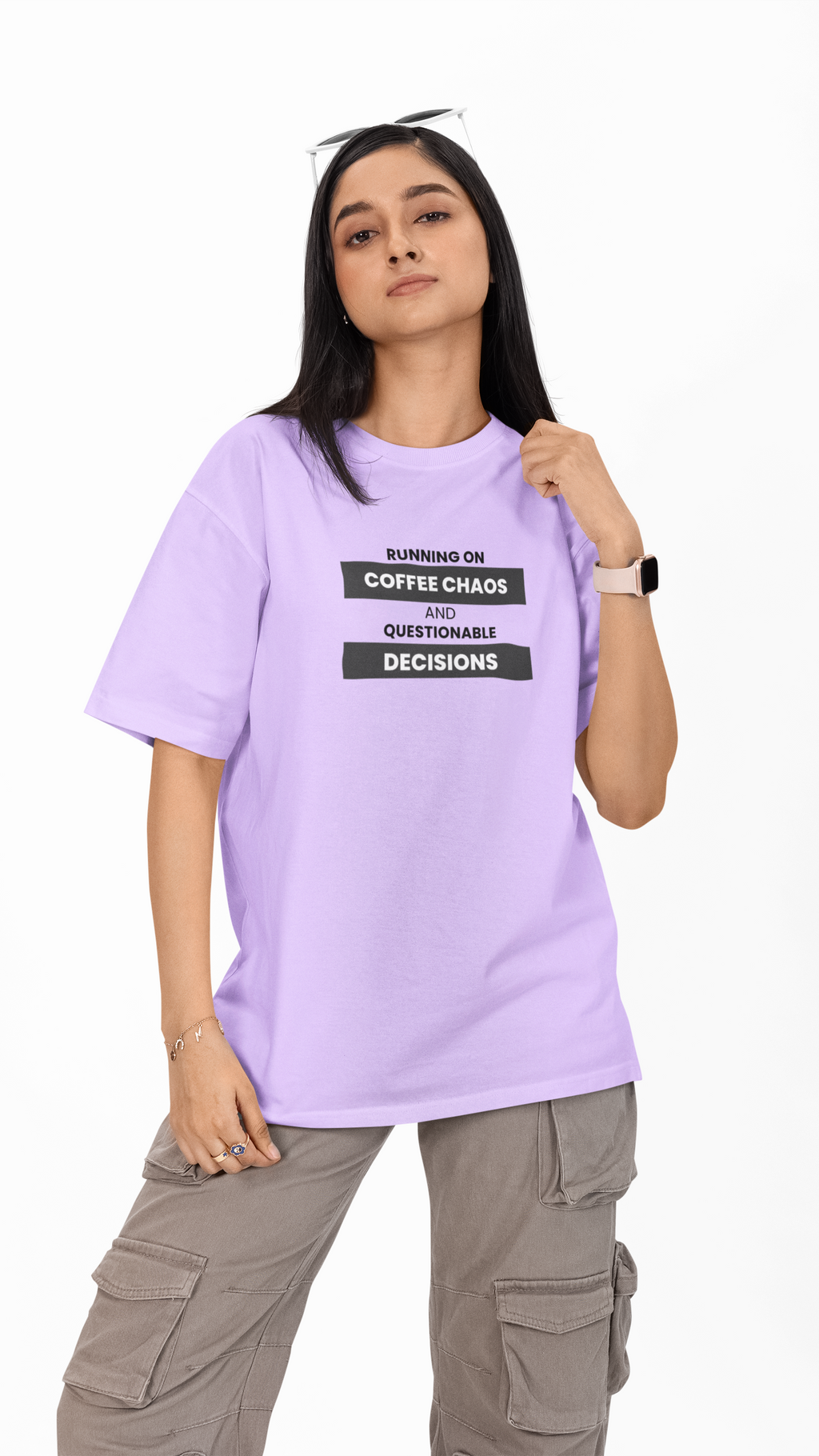 Running On Coffee Chaos And Questionable Decisions Unisex Oversized Tee ☕😮‍💨"