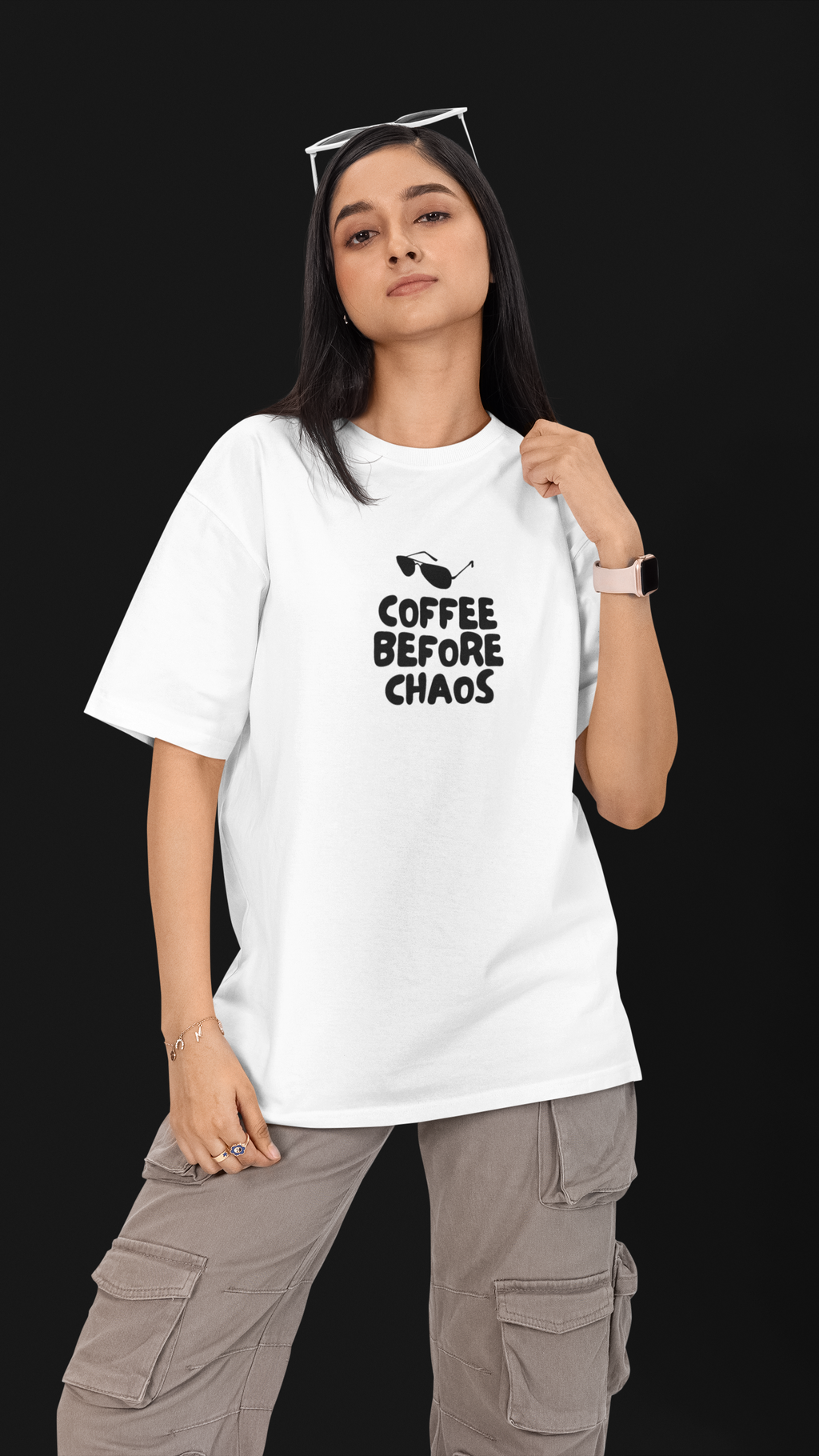 Coffee Before Chaos Unisex Oversized Tee