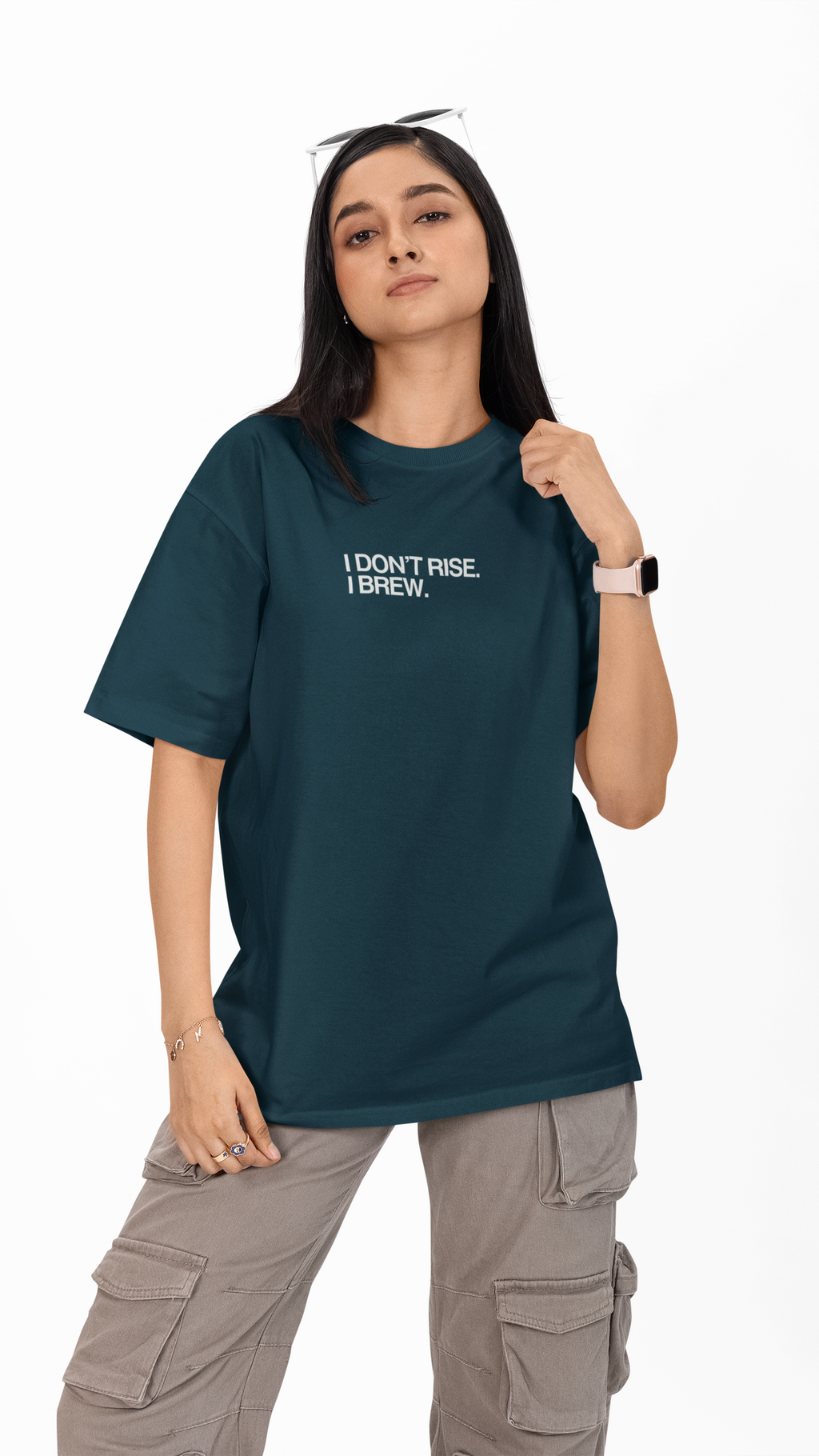 I Don't Rise. I Brew. Unisex Oversized Tee