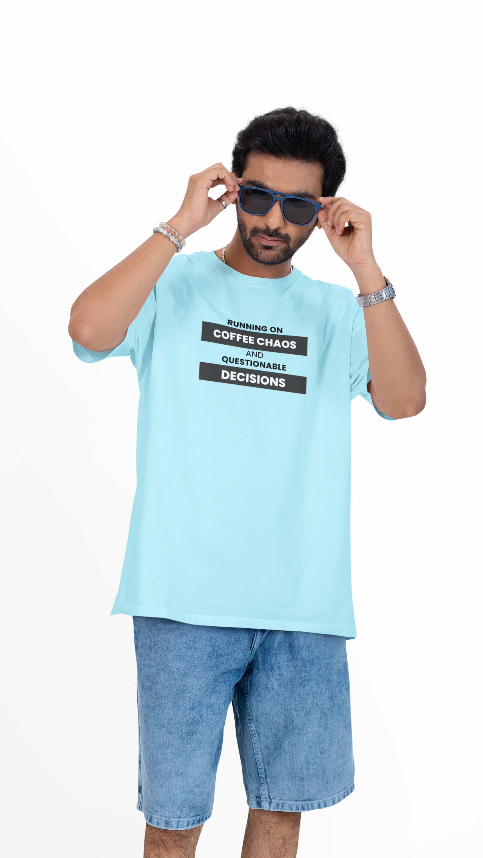 Running On Coffee Chaos And Questionable Decisions Unisex Oversized Tee ☕😮‍💨"