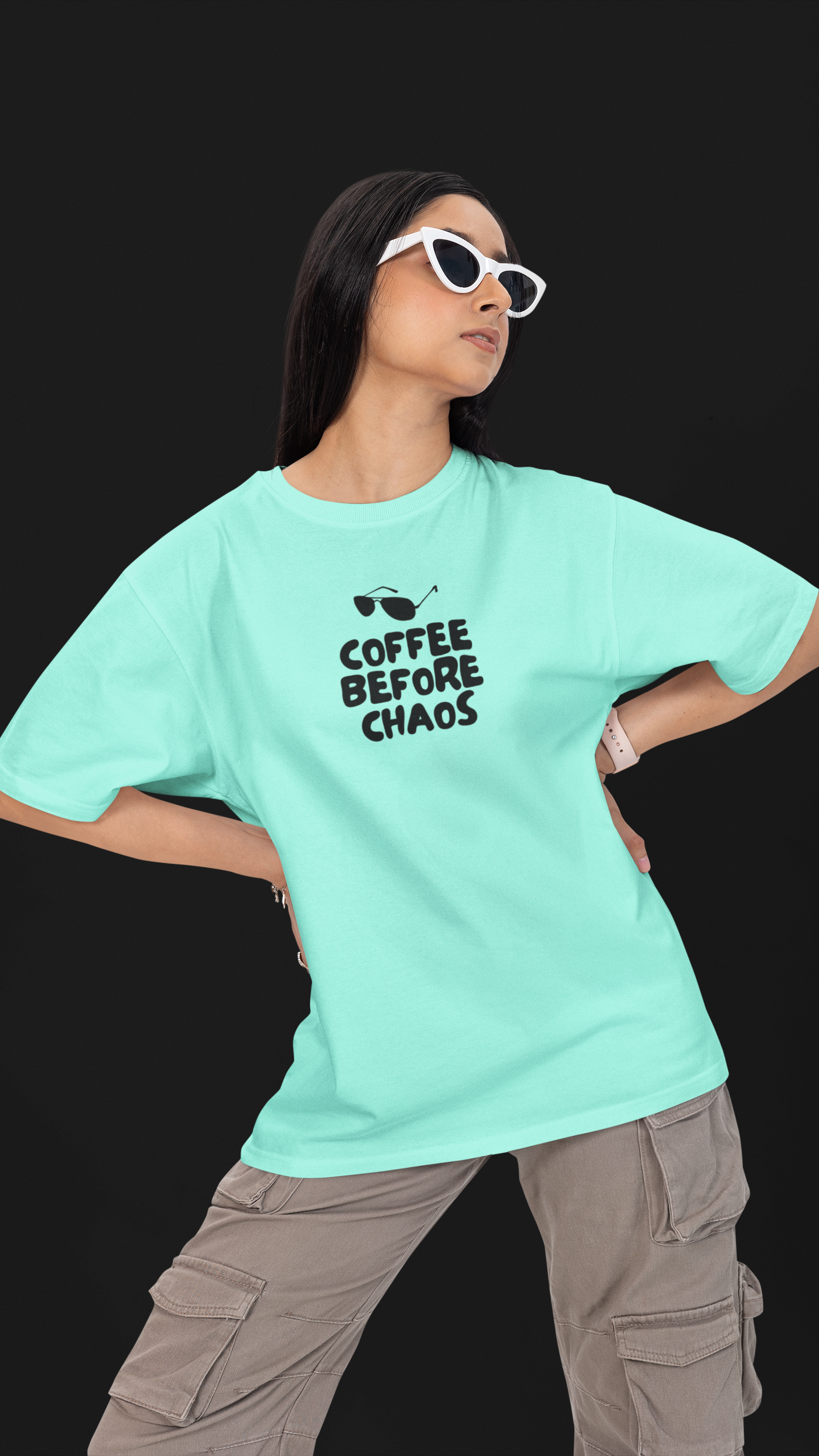 Coffee Before Chaos Unisex Oversized Tee ☕🖤