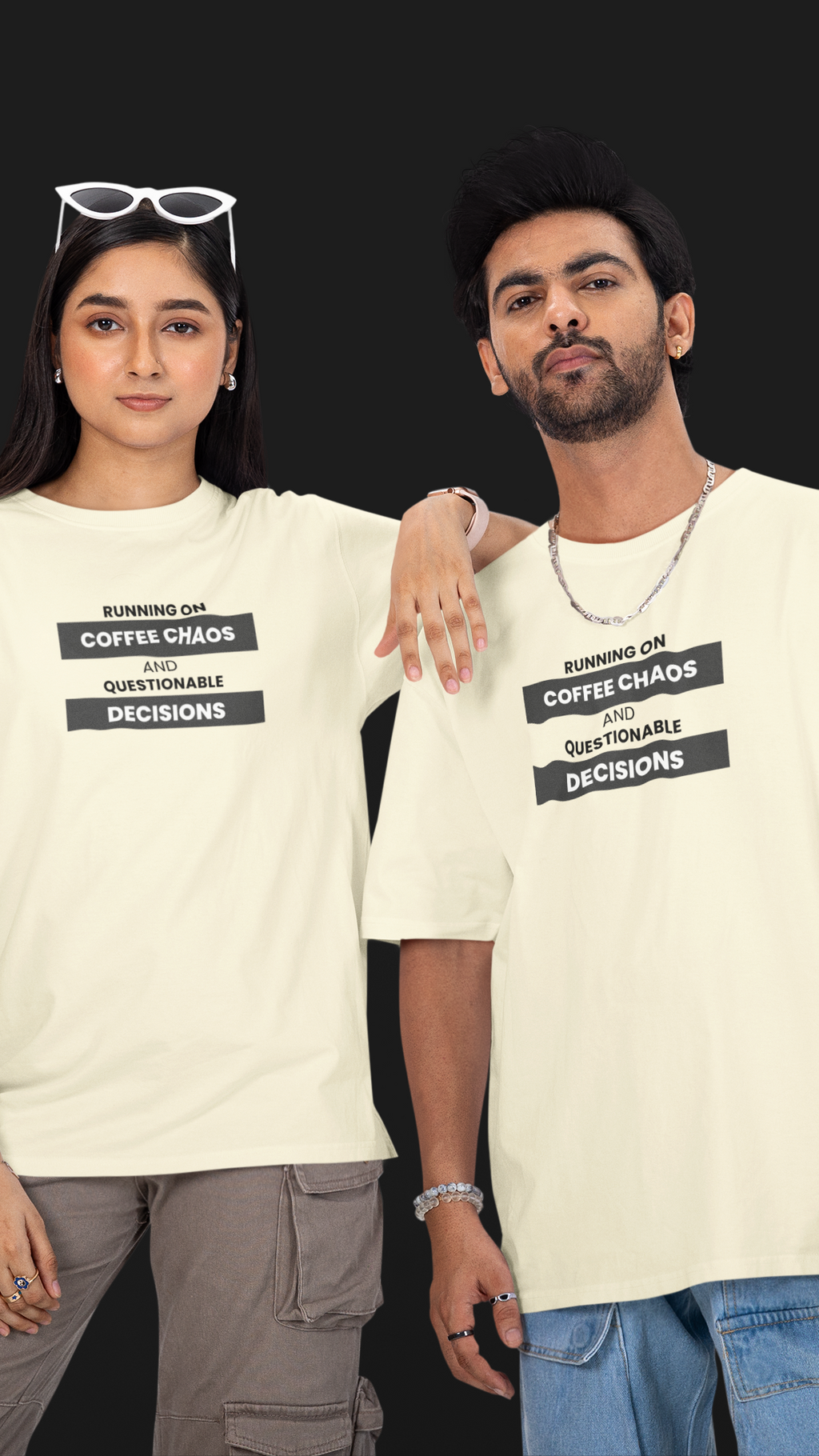 Running On Coffee Chaos And Questionable Decisions Unisex Oversized Tee ☕😮‍💨"