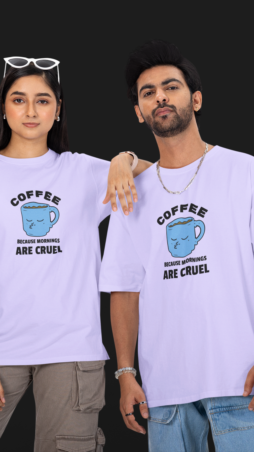 Coffee Because Mornings Are Cruel Unisex Oversized Tee