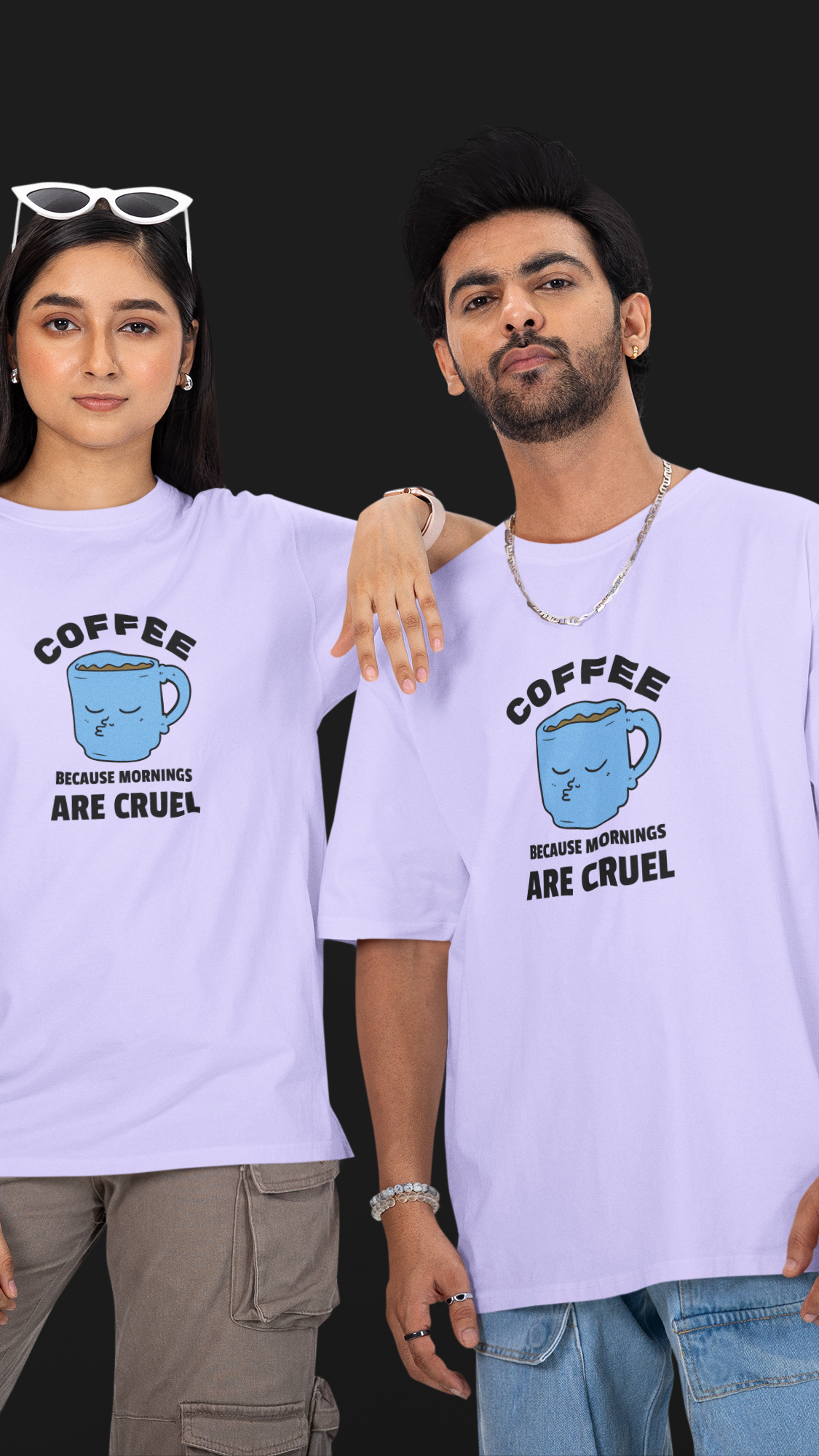 Coffee Because Mornings Are Cruel Unisex Oversized Tee ☕😮‍💨