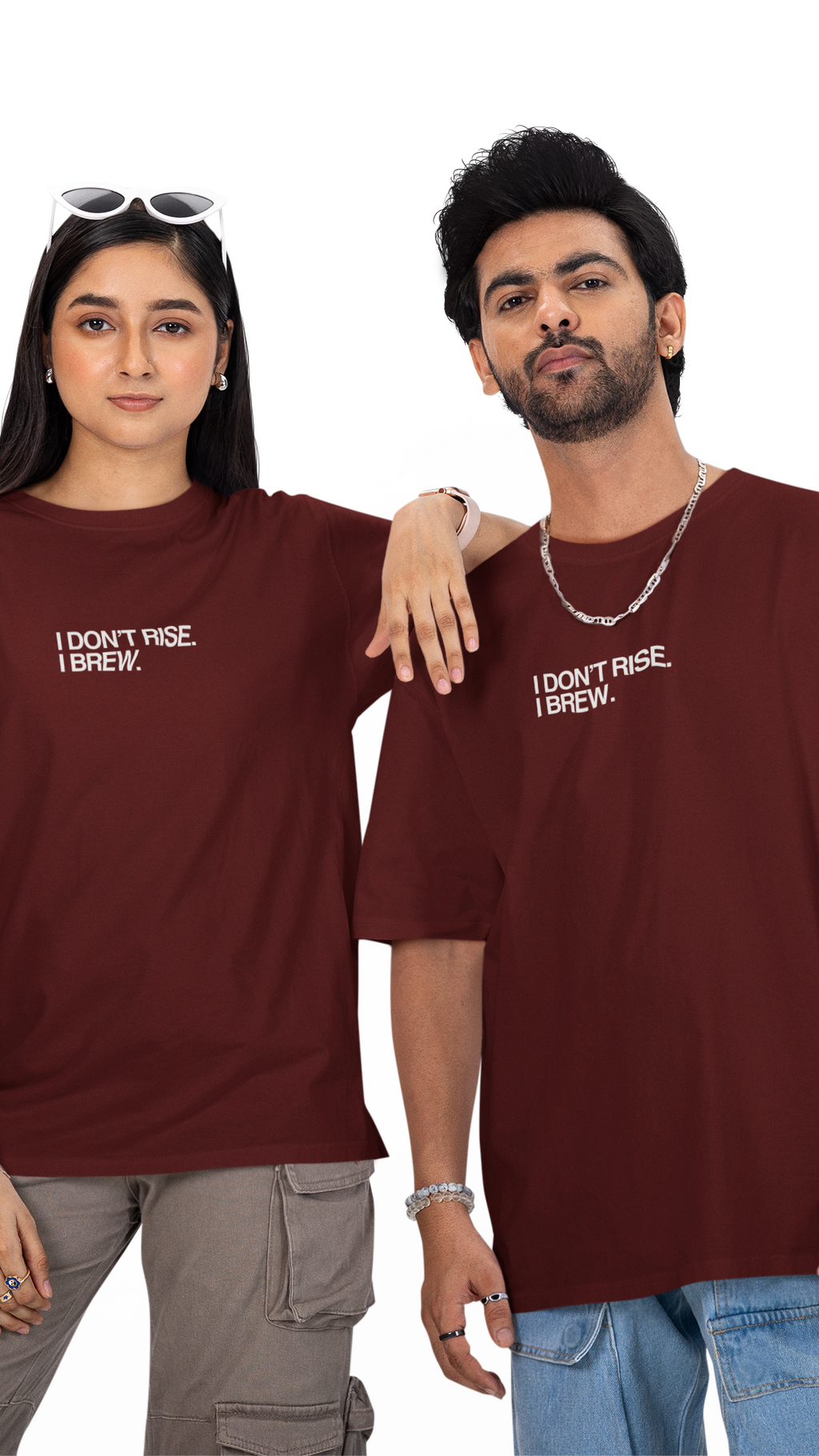 I Don't Rise. I Brew. Unisex Oversized Tee